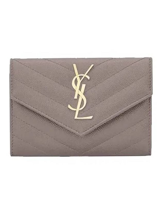 Luxury Saint Laurent Trending 2025 Monogram Envelope Quilting Small Half Wallet Grey