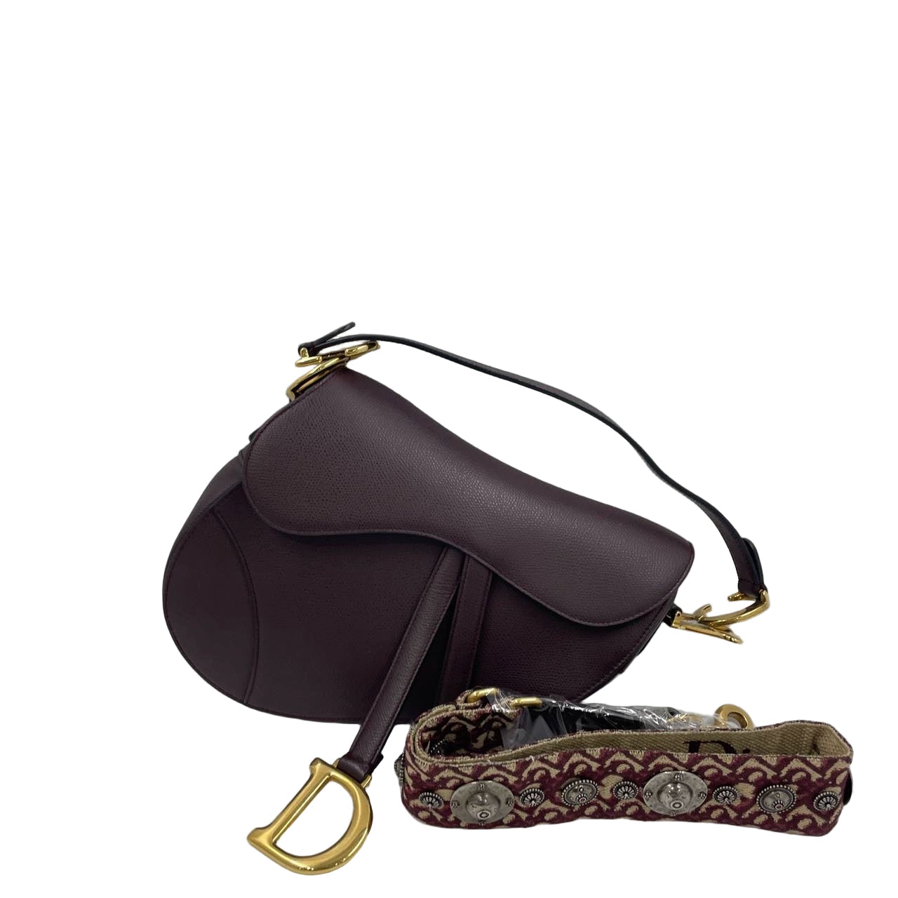Dior Saddle Burgundy Medium Grained Leather Handbag With Strap