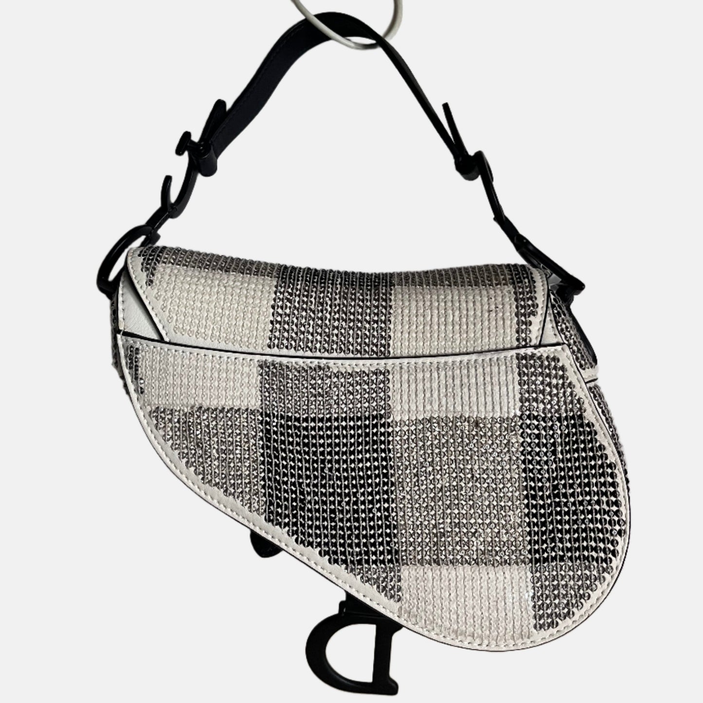 Dior Saddle Mini Beaded Black and White checkered Pattern