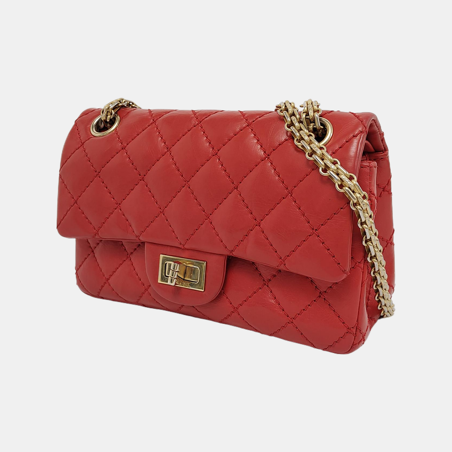 Chanel 2.55 Flap Bag Mini Red Lambskin Leather Gold-tone Hardware