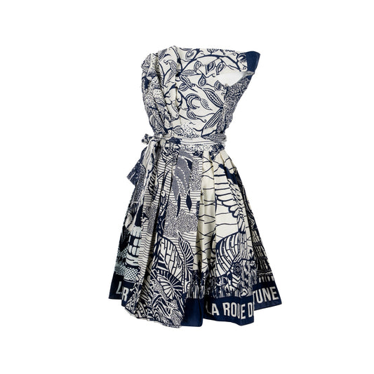 Size 34 Dress Fantaisie Cotton Navy/White