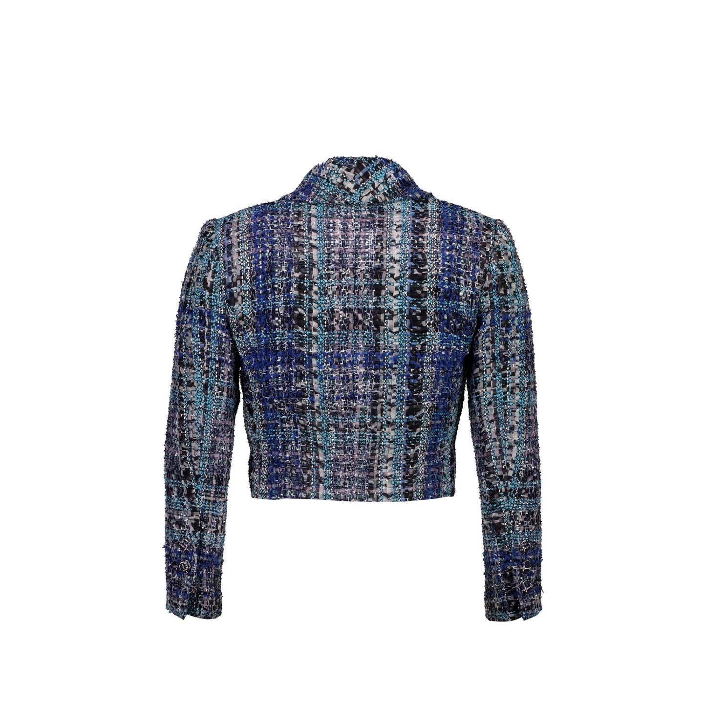Chanel Size 36 Cropped Tweed Jacket Navy/Blue/Black/White