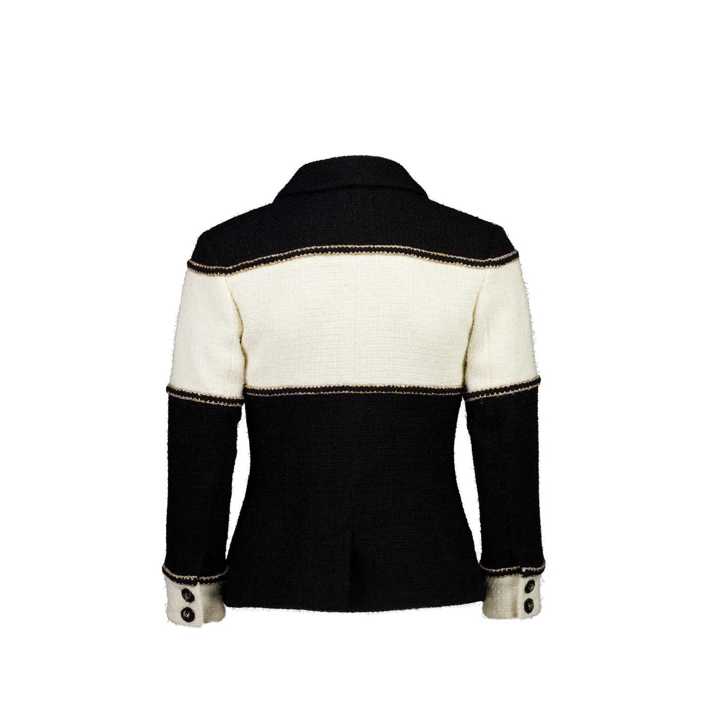 Chanel Size 34 CC-buttons Tweed Jacket Black/White/Gold/Silver