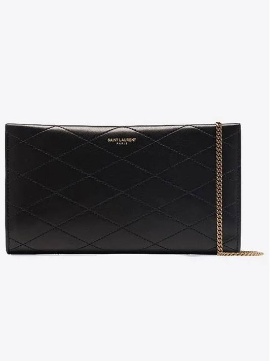 Luxury Saint Laurent Trending 2025 Leather Chain Long Wallet Black