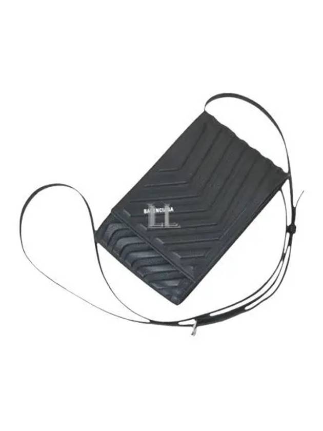 Luxury Balenciaga Trending 2025 Grain Calfskin Car Strap Phone Cross Bag Black