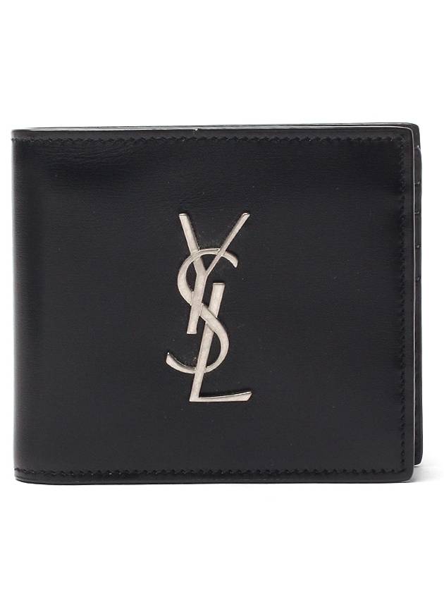 Luxury Saint Laurent Trending 2025 Logo Plaque Half Wallet Black