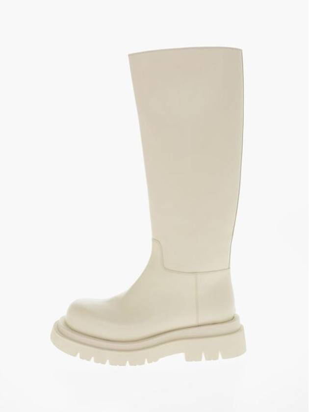 Luxury Bottega Veneta Lug Calfskin Long Boots Sea Salt
