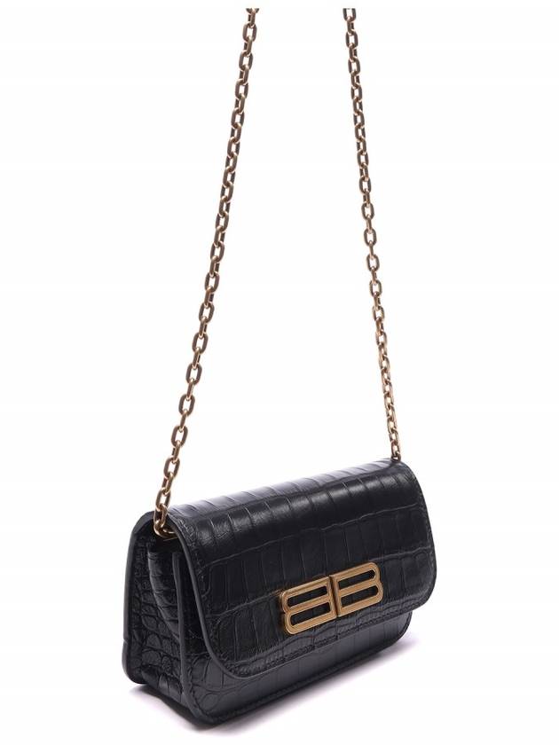 Luxury Balenciaga Trending 2025 Gossip BB Logo Crocodile Chain Shoulder Bag Black