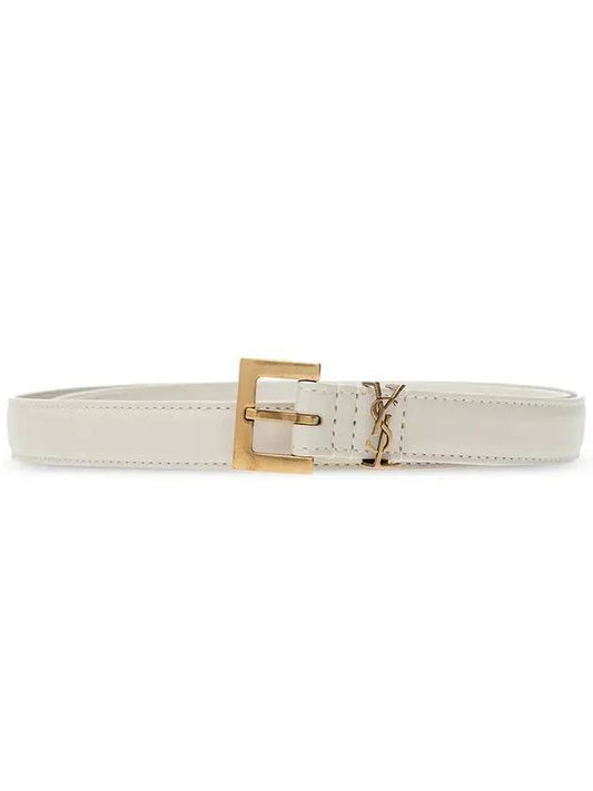 Luxury Saint Laurent Trending 2025 Monogram Square Leather Belt White