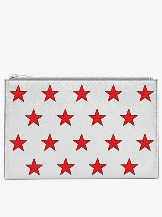 Luxury Saint Laurent Trending 2025 Red Star Point Clutch Bag Silver