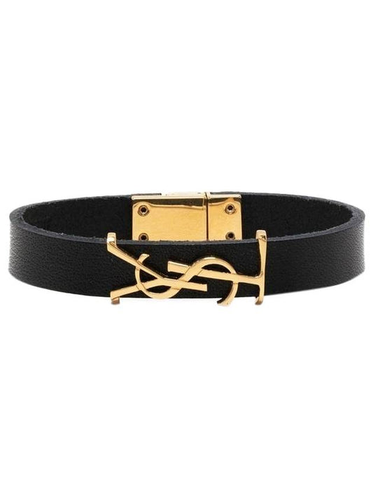 Luxury Saint Laurent Trending 2025 Monogram Logo Leather Bracelet Black
