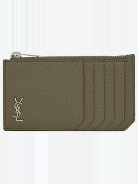 Luxury Saint Laurent Trending 2025 Men's Cassandre Logo Plaque Cardholder in Kaki Fonce | 629899DTI0E2952