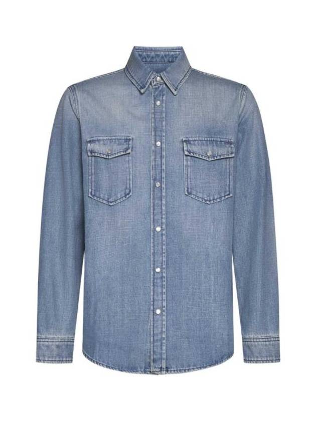 Luxury Saint Laurent Trending 2025 Oversized Denim Long Sleeve Shirt Blue