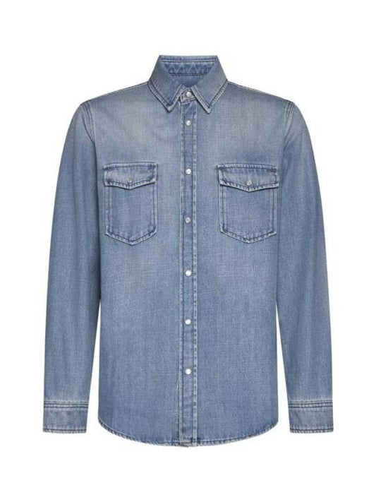 Luxury Saint Laurent Trending 2025 Oversized Denim Long Sleeve Shirt Blue