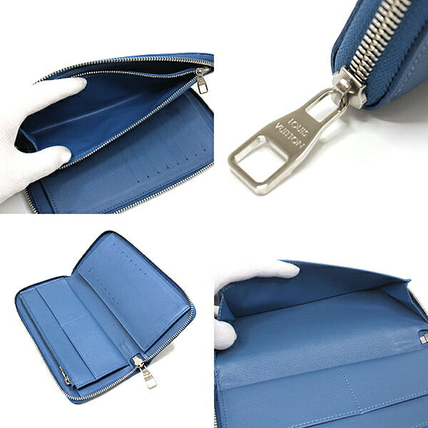 LOUIS VUITTON Long Wallet Purse M58411 Taurillon Clemence Blue Silver Metal Zippy wallet Vertical mens