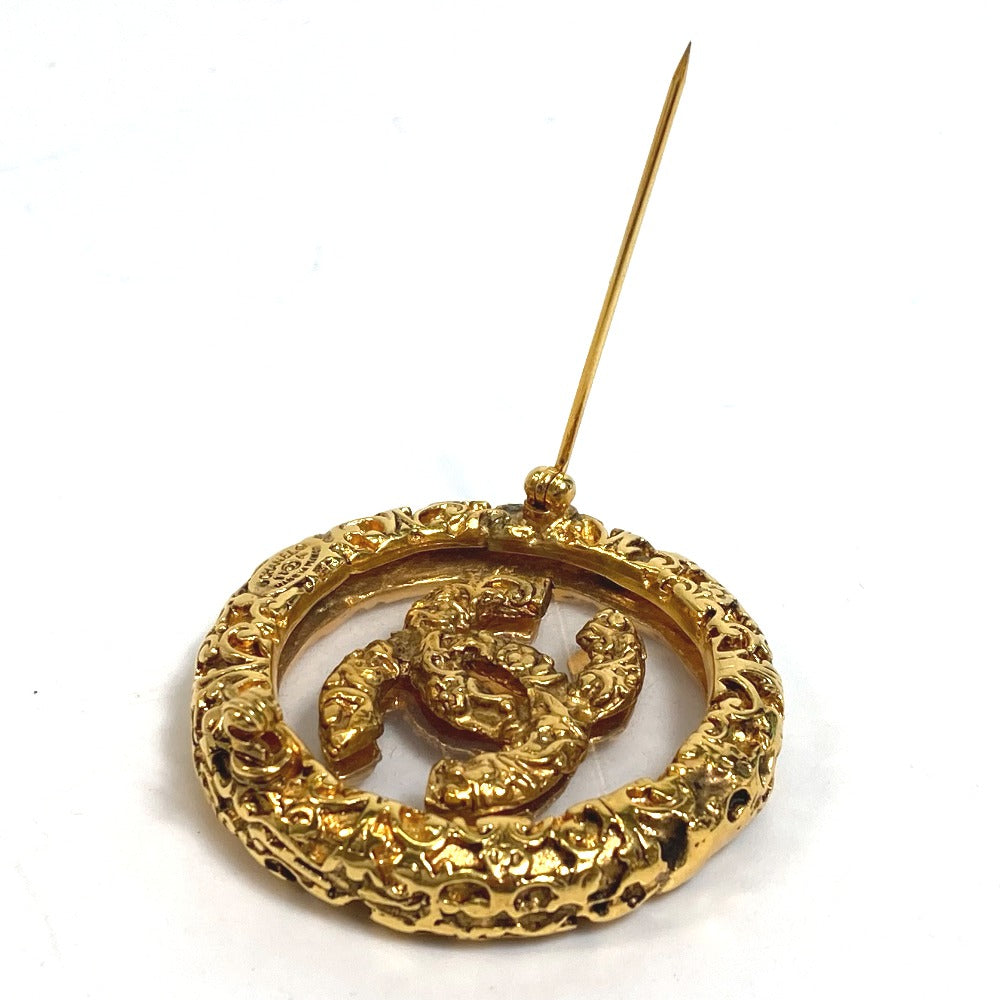 CHANEL Brooch metal gold COCO Mark clear lava Women
