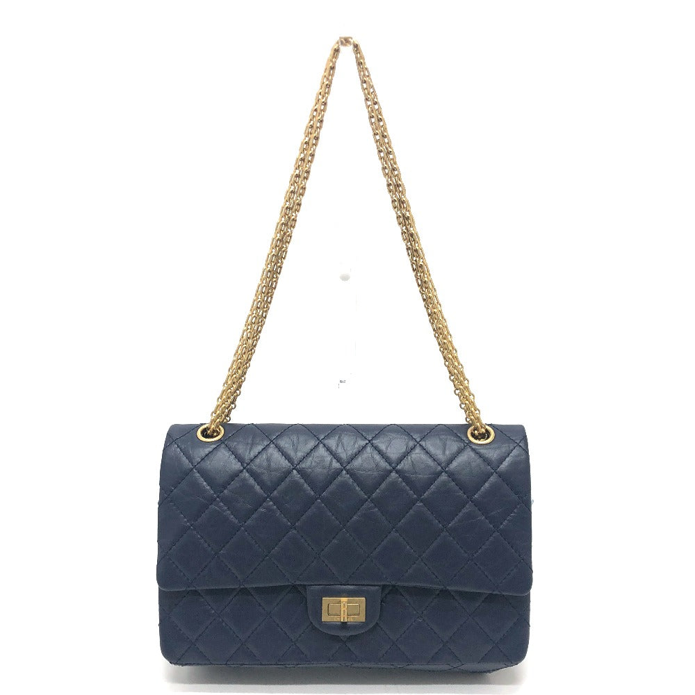 CHANEL Shoulder Bag leather Navy Matelasse Double Flap 2.55