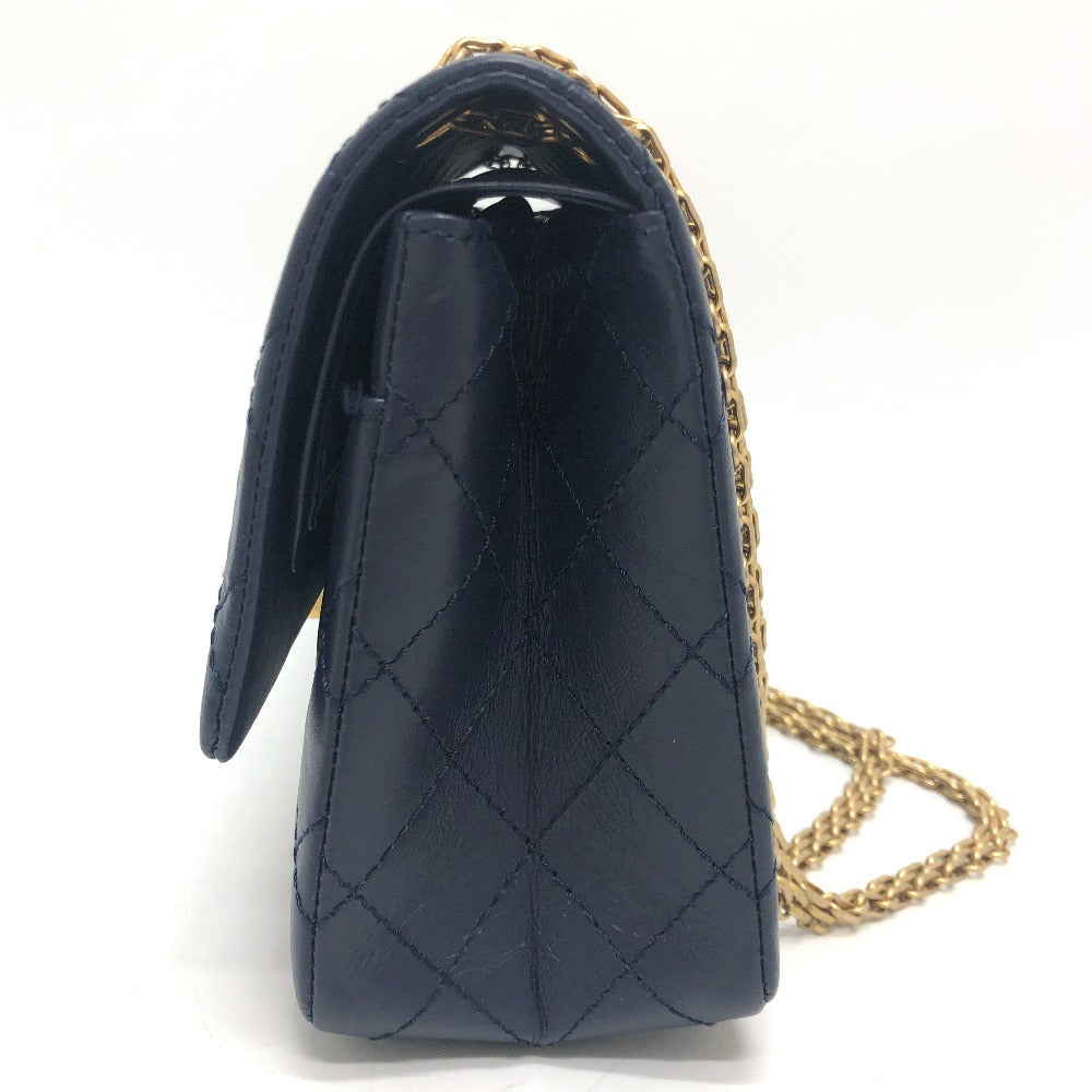 CHANEL Shoulder Bag leather Navy Matelasse Double Flap 2.55