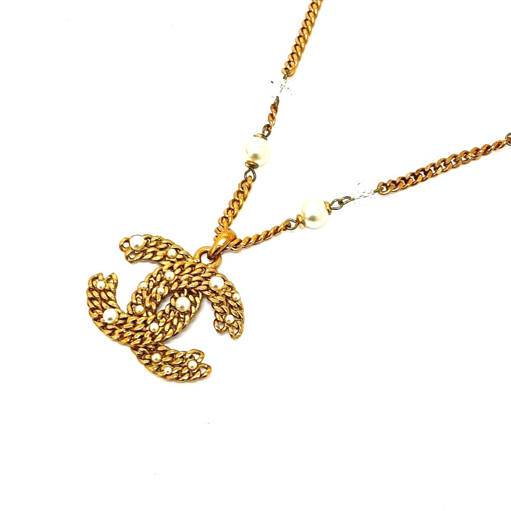CHANEL Necklace 05P metal gold COCO Mark Fake Pearl
