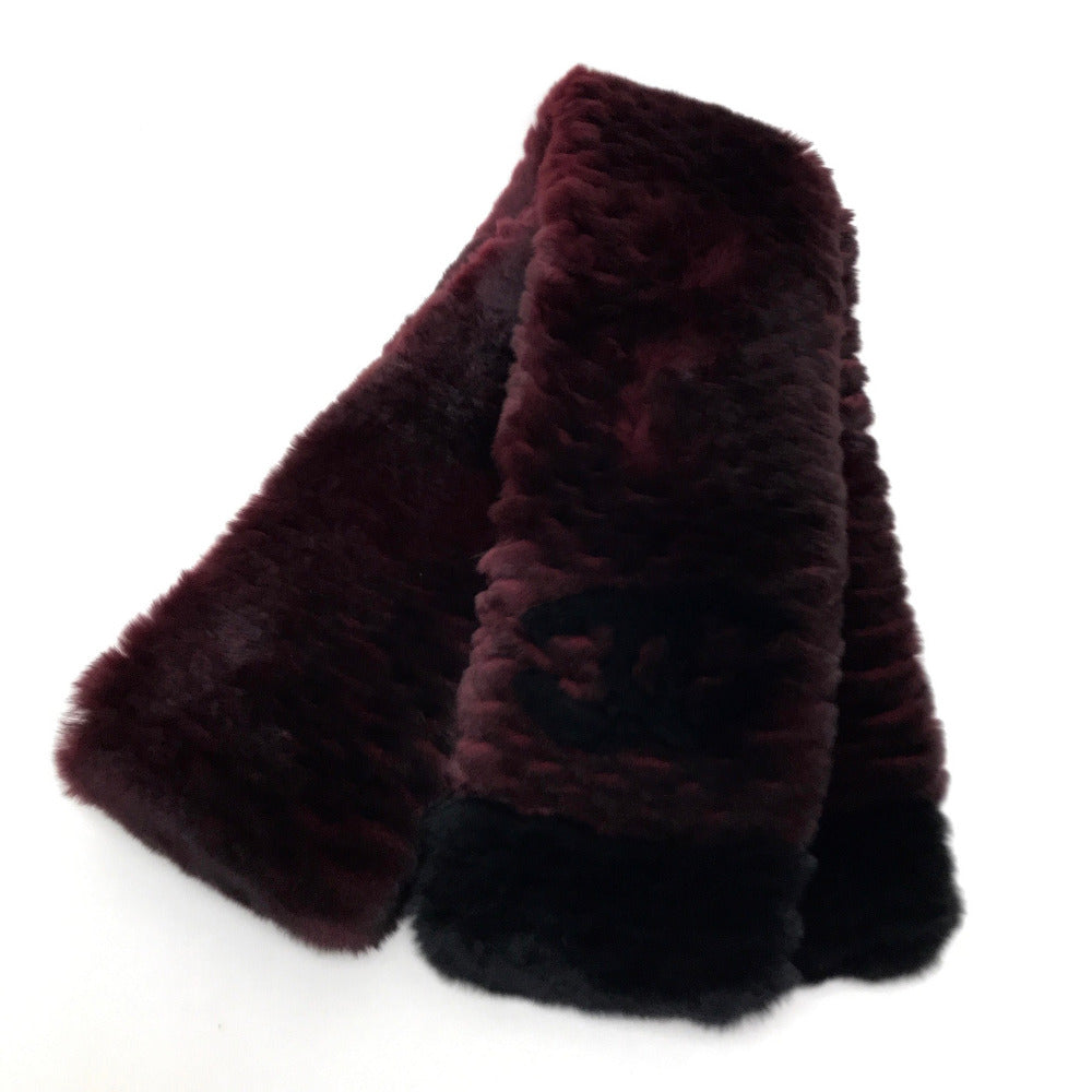 CHANEL Scarf fur Bordeaux CC COCO Mark fur Women
