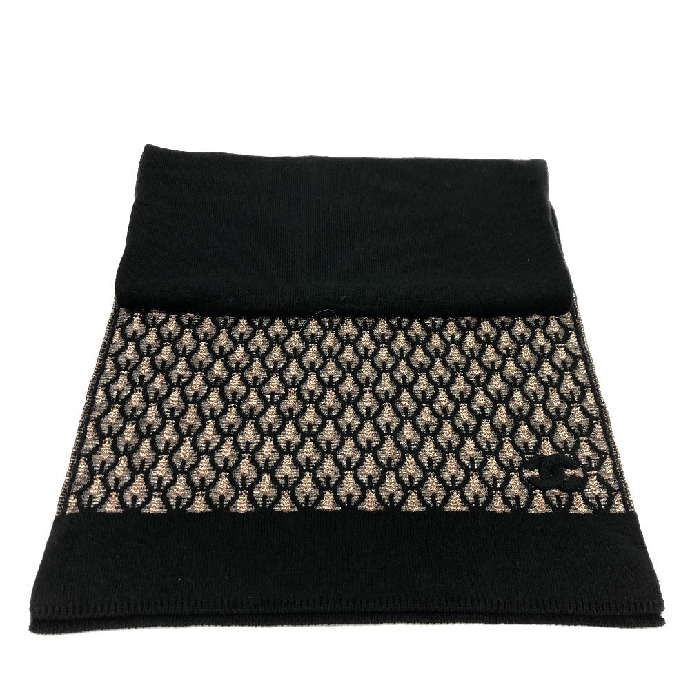 CHANEL Scarf cashmere black Total pattern COCO Mark mens
