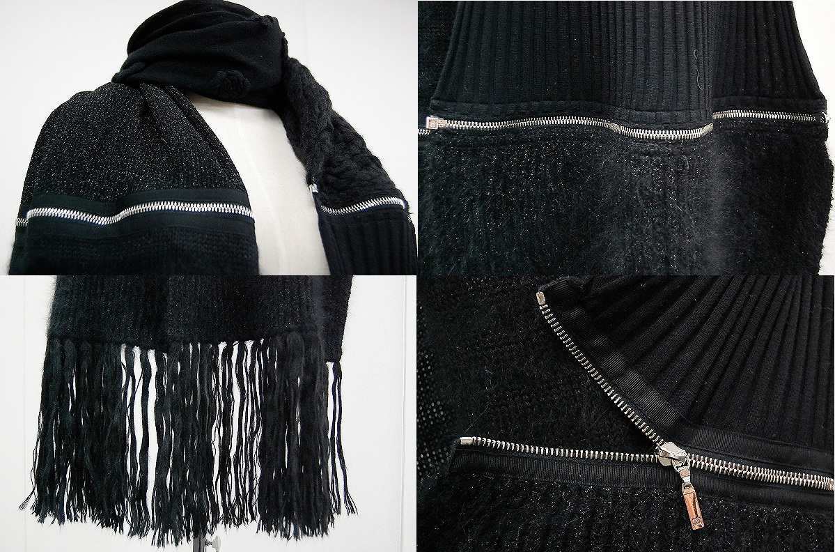 CHANEL Scarf , Wool type patchwork black Camelia With zipper Women