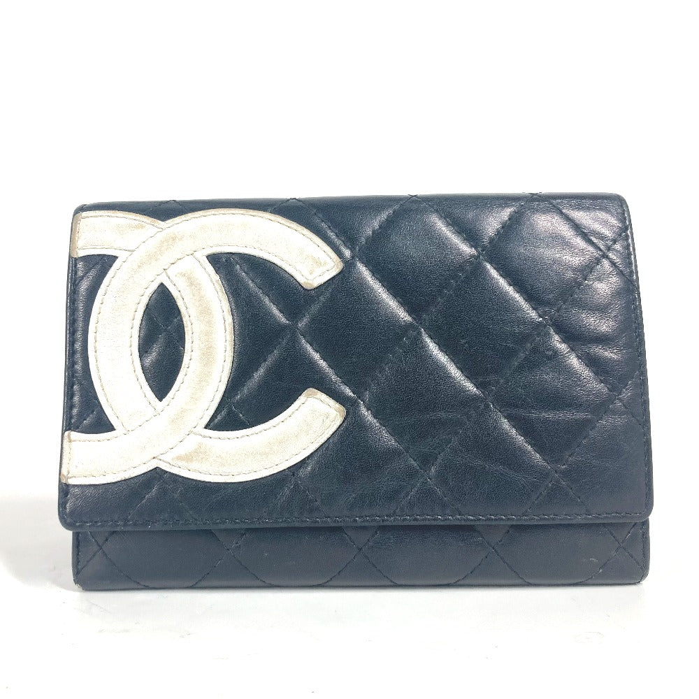 CHANEL Folded wallet leather black Cambon line CC COCO Mark Women