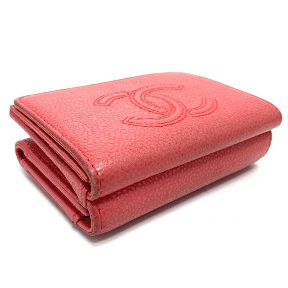 CHANEL Trifold wallet A70796 Caviar skin salmon pink CC COCO Mark W Hook Wallet Small Flap Wallet Women