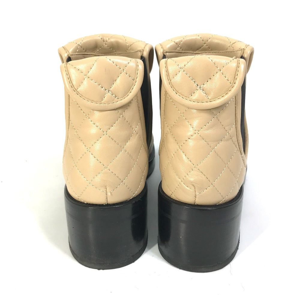 CHANEL boots G45144 lambskin beige 23B Bicolor Shoes Turnlock Matelasse Quilted Side Gore Women 38