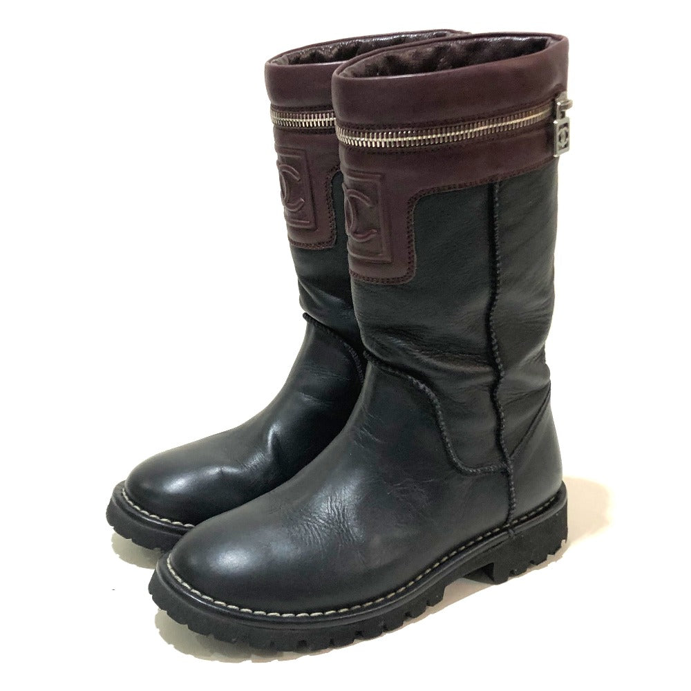 CHANEL boots lambskin Black x Bordeaux Here Cocoon Women 35