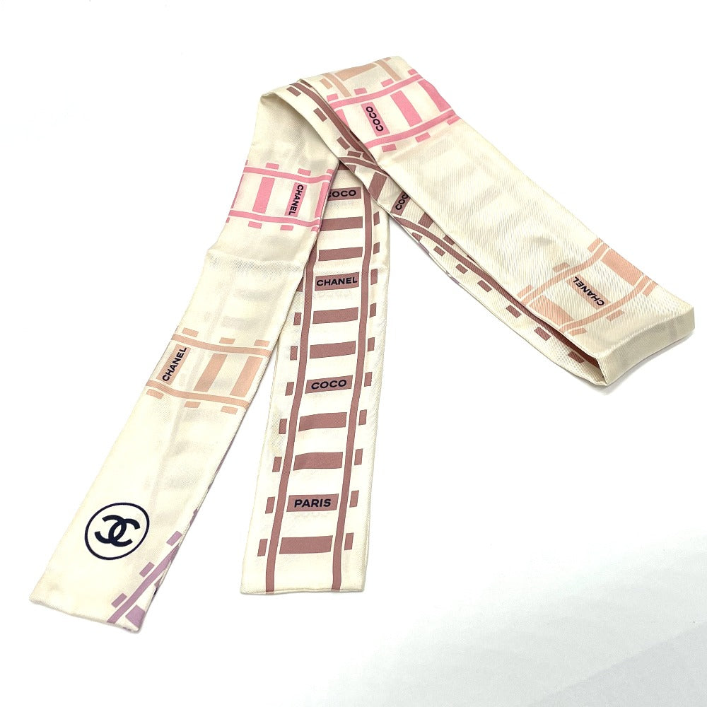 CHANEL scarf silk white CCCOCO Mark Track motif Women