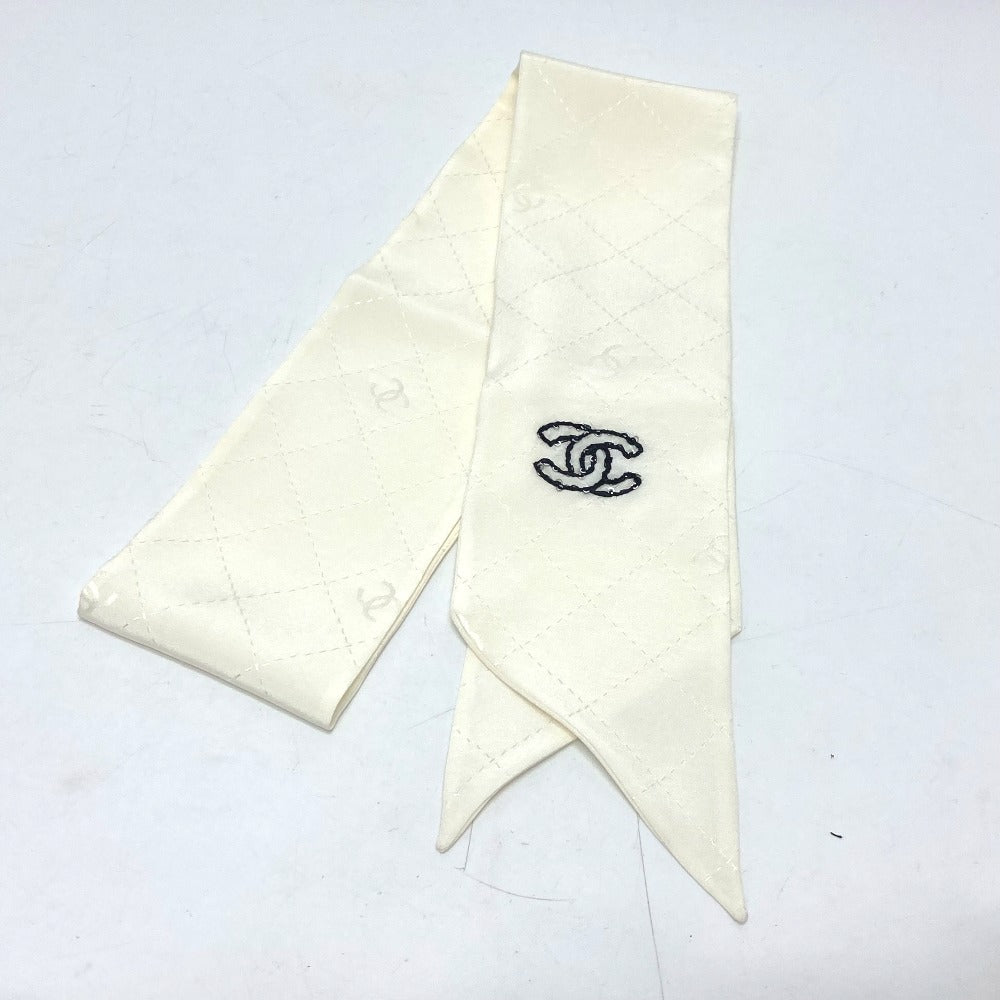 CHANEL scarf silk white COCO Mark Matrasse Women