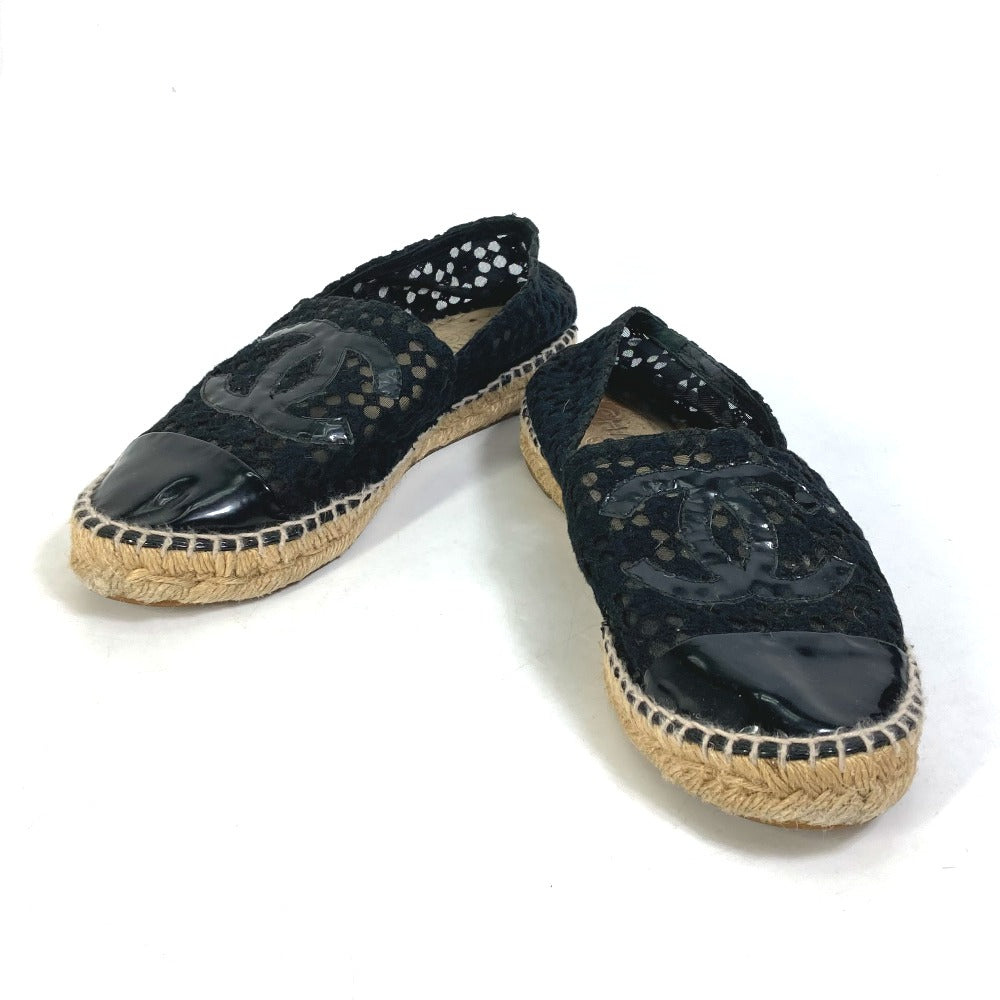 CHANEL Slip-on Canvas, Canvas black Flat Shoes Slip-on CC COCO Mark Race Women 39