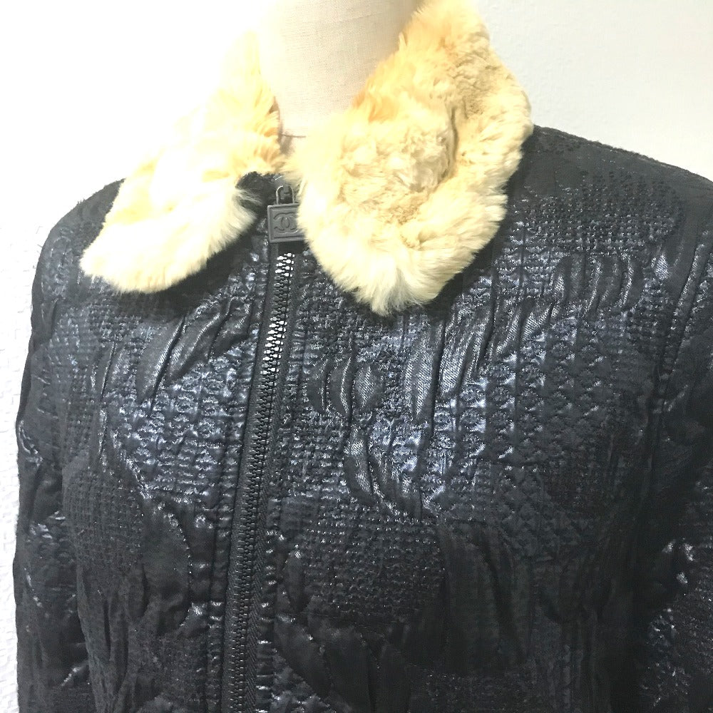 CHANEL Blouson Polyester, Cotton (1149), Microfiber (1865), ABS (1201), Acrylic (1767), Polyester (1168), PVC (1178), Stainless steel, Orirag fur Metallic black With fur 08A Women 38