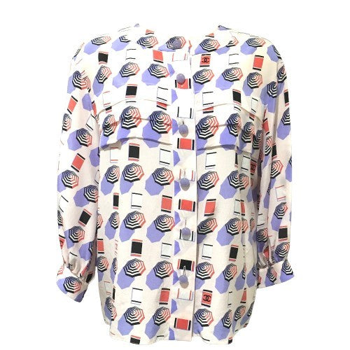 CHANEL Long sleeve shirt P61308 silk Soft pink typex multicolor CCCOCO Mark 19S parasol motif Women 34