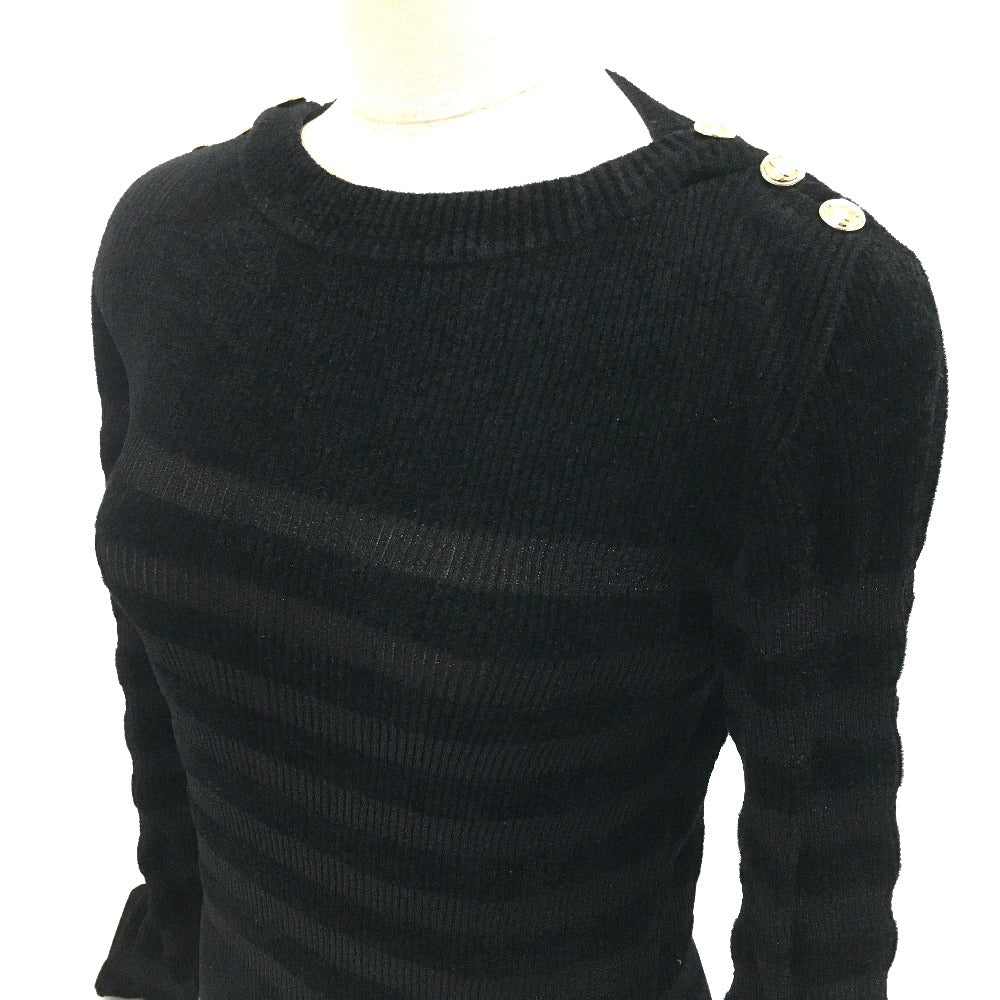 CHANEL sweater P65620 Rayon, Nylon black Border Pattern Bullover Women 34