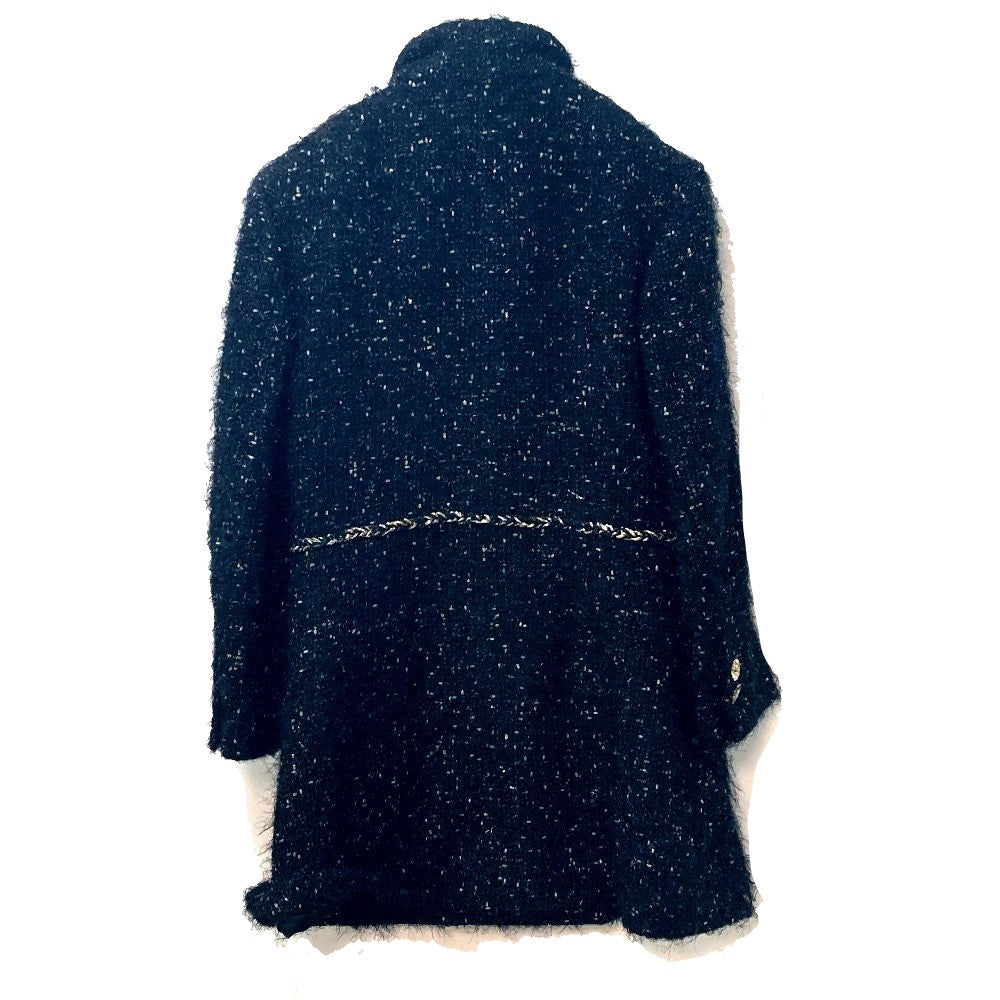 CHANEL coat P73115 Nylon, Cotton black lame tweed Matelasse COCO Mark Button Women 34