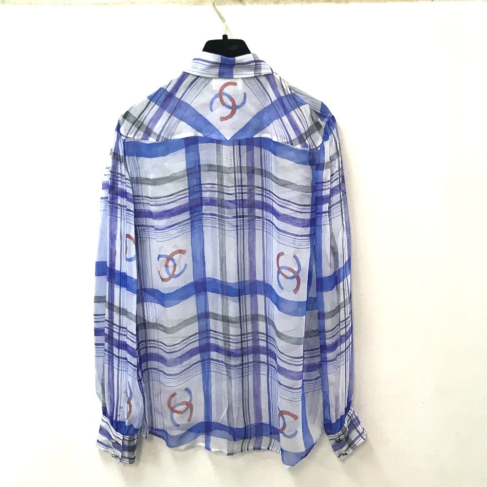CHANEL blouse P74508 silk white CC COCO Mark printed muslin 34
