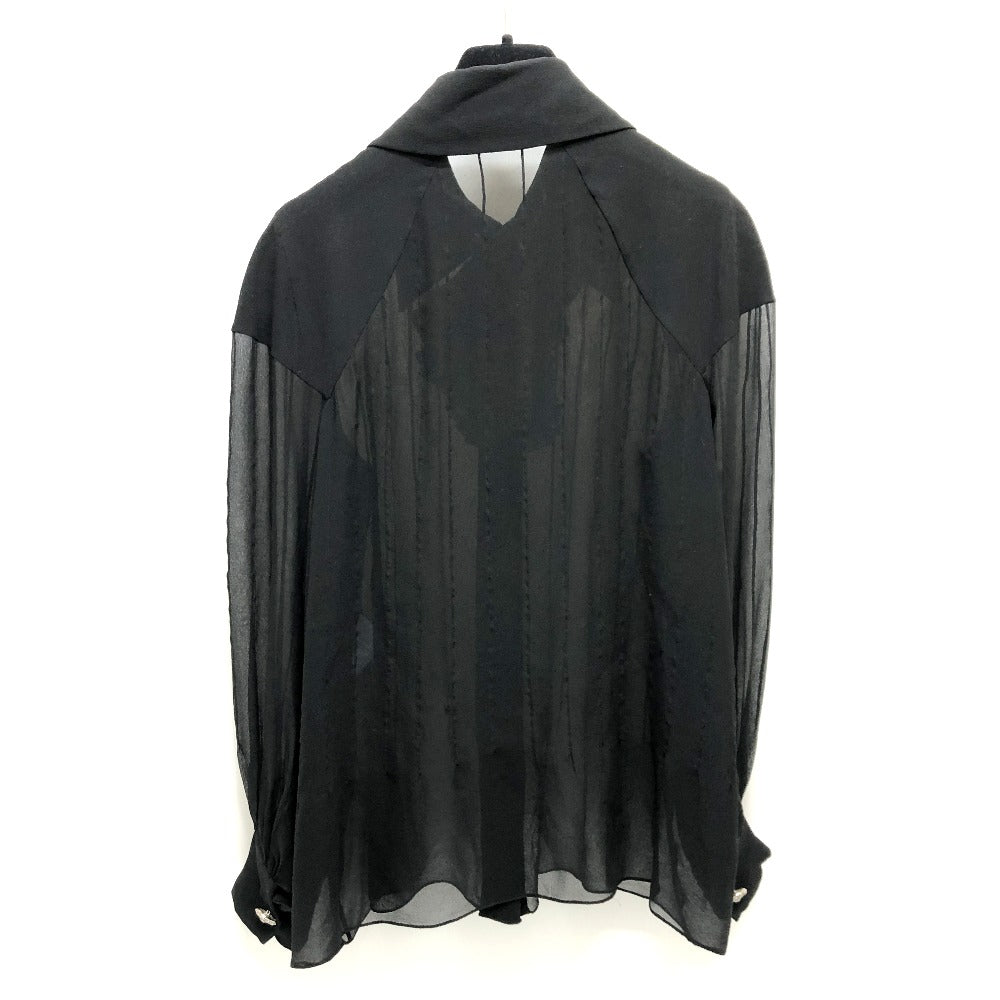 CHANEL blouse P55115 silk black Apparel long sleeve tops See-through Camellia Brooch Women 34