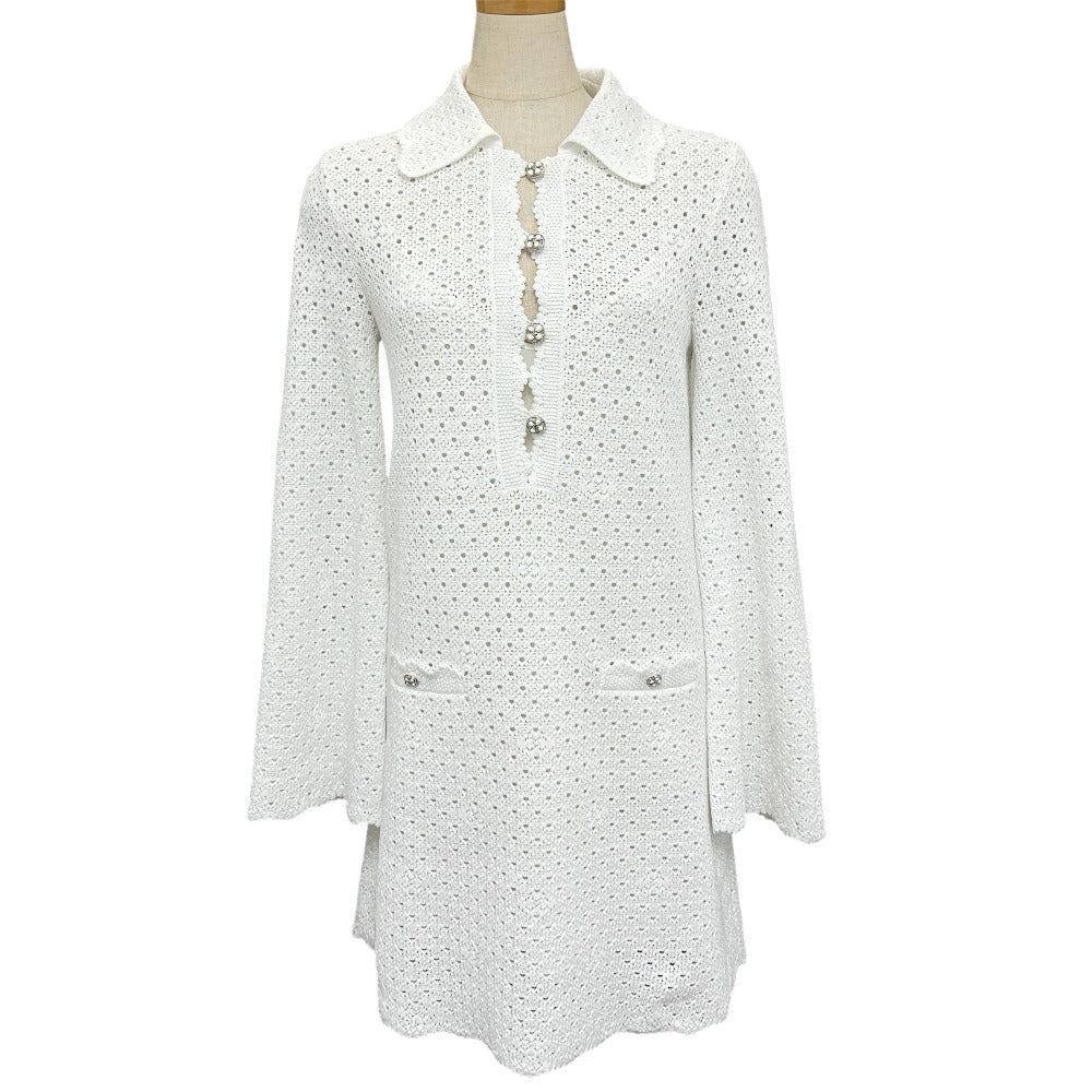 CHANEL one piece P76856K11051 cotton white COCO Mark Clover Lace Women 34