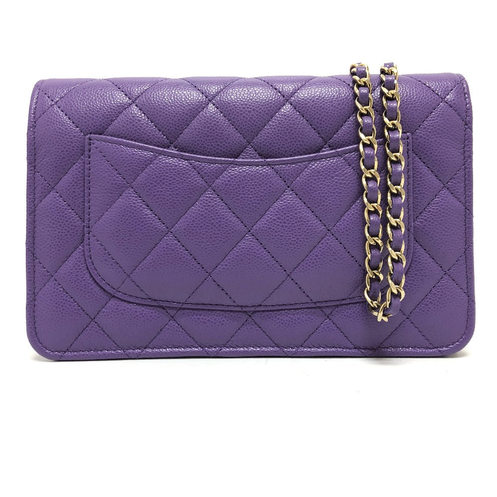 CHANEL Shoulder Bag A33814 Caviar skin purple Long Wallet Purse CCCOCO Mark Matelasse