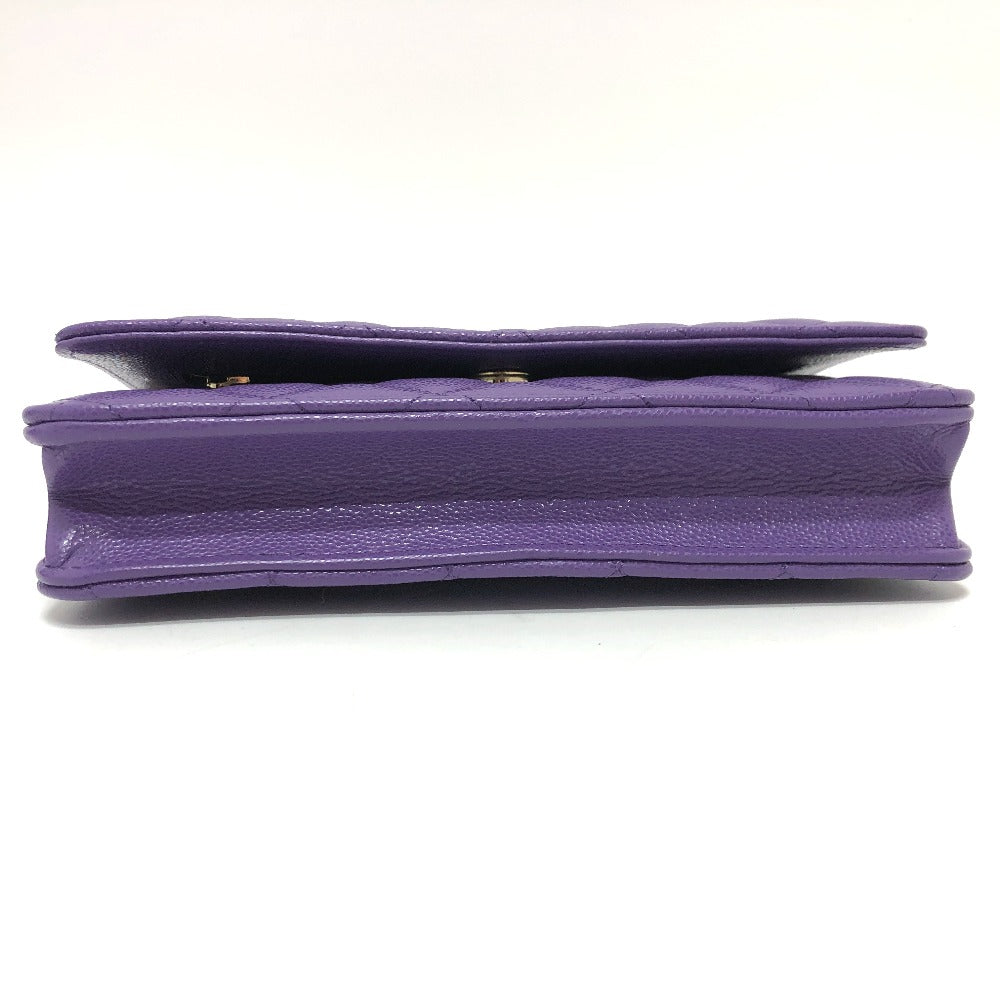 CHANEL Shoulder Bag A33814 Caviar skin purple Long Wallet Purse CCCOCO Mark Matelasse
