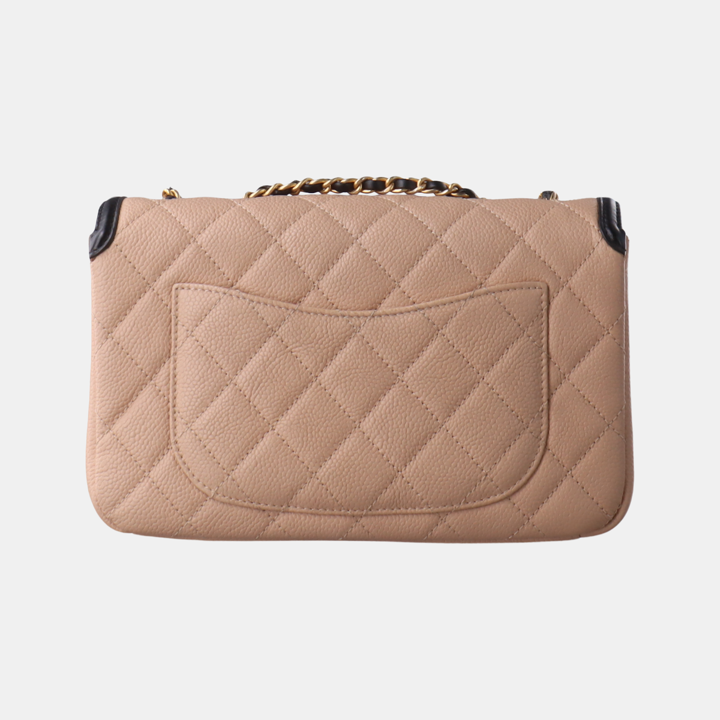 Chanel Filigree Flap Bag Caviar Leather 2017 Small Beige with Black Trim