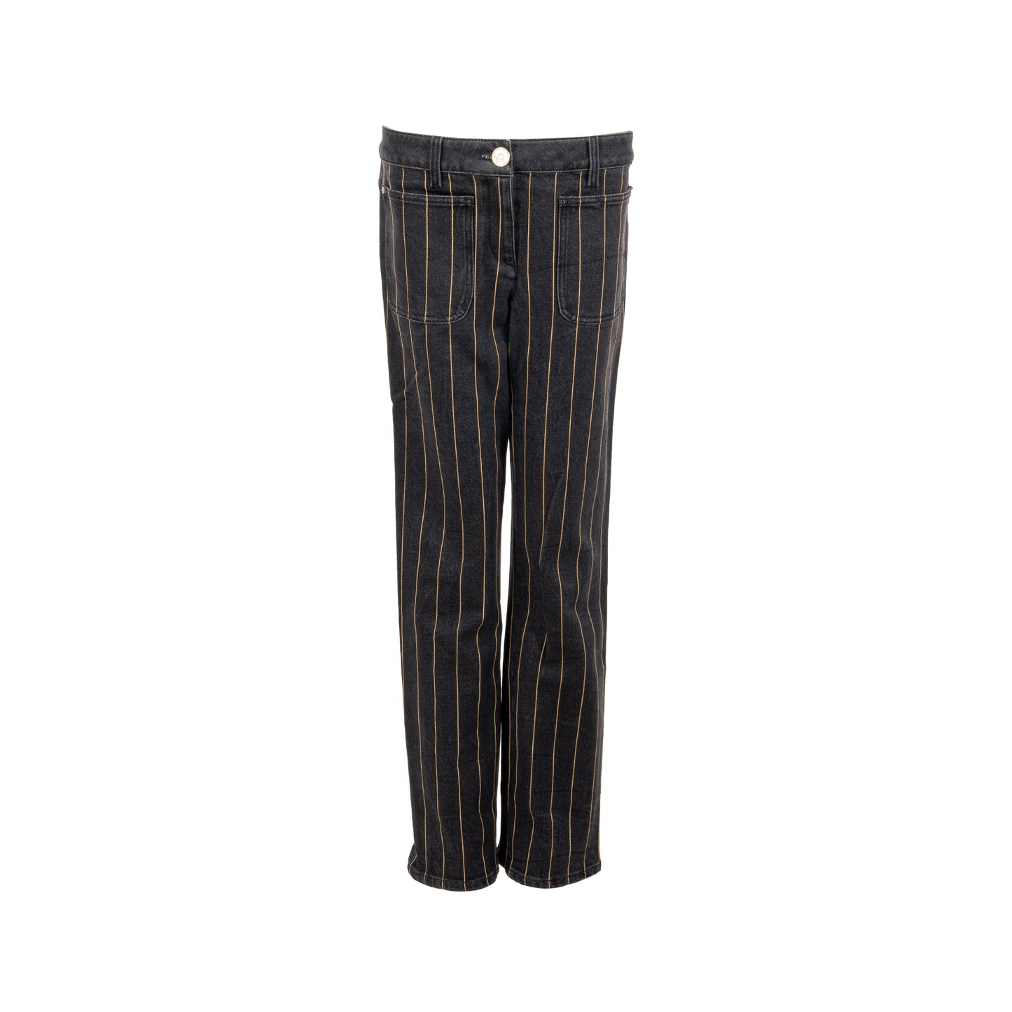 Chanel size 40 gold striped jeans pants cotton/elastane black
