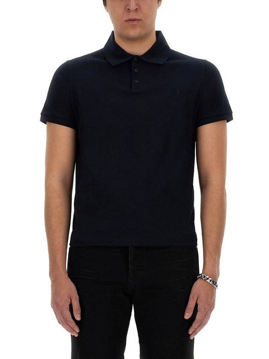 Luxury Saint Laurent Trending 2025 Men's Monogram Cotton Short Sleeve Polo Shirt Navy
