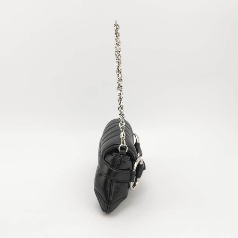 Gucci Horsebit 1955 Chain Shoulder Bag Small Padded Leather Black S23
