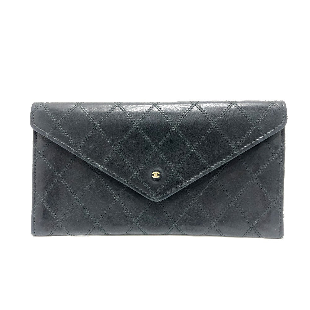 CHANEL Long Wallet Purse lambskin black Matrasse Women