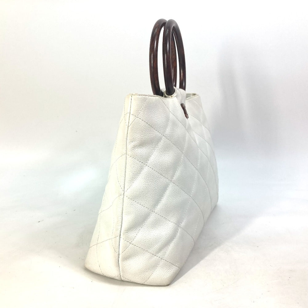 CHANEL Handbag Caviar skin white Matrasse quilting CC COCO Mark Women