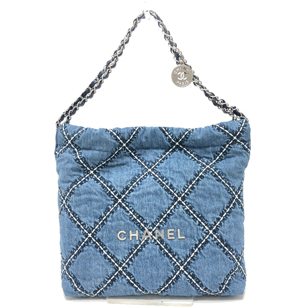 CHANEL Shoulder Bag AS3260 denim blue Chanel 22 Matelasse with medal charm