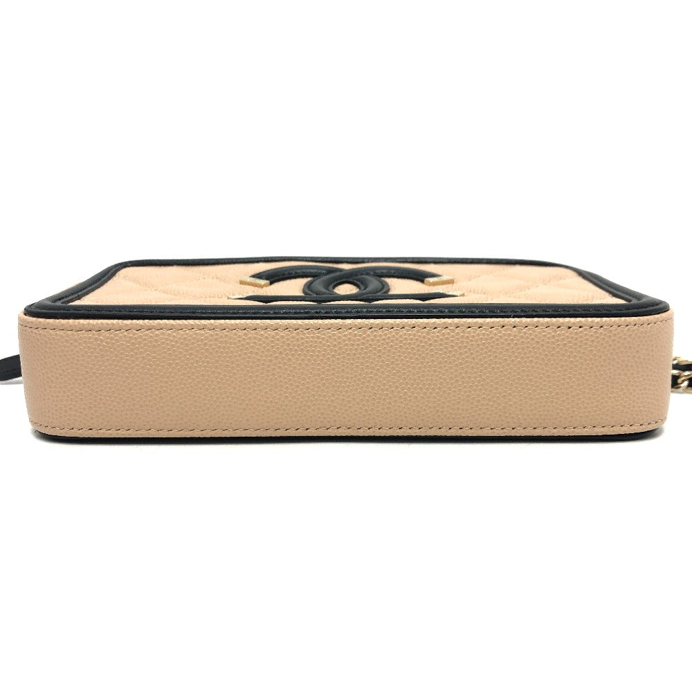 CHANEL Wallet Chain A84450 Caviar skin beige CC filigree